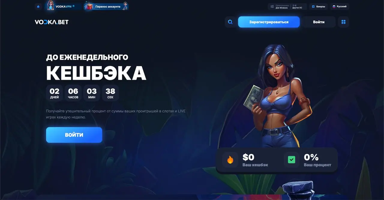 Еженедельный кэшбэк в Vodka Casino